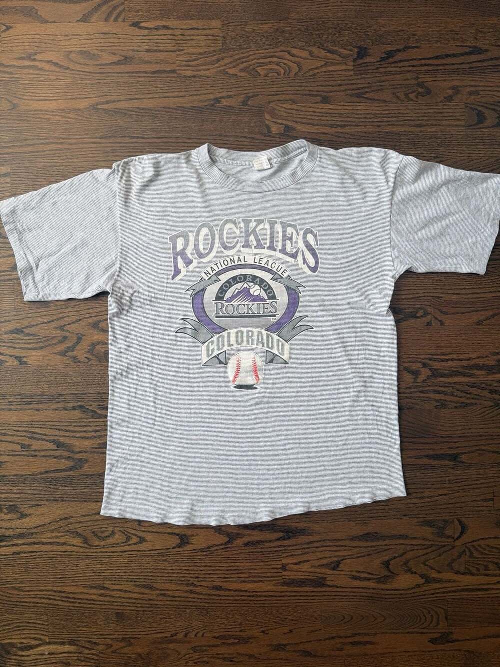 Vintage 90s Colorado Rockies MLB Baseball Striped T-Shirt